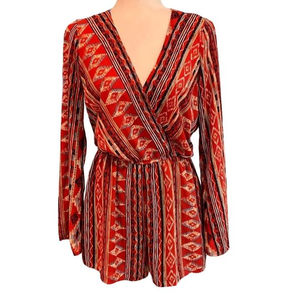 Design Lab Lord & Taylor Aztec Print Long Sleeve Romper Size Medium - Picture 1 of 6